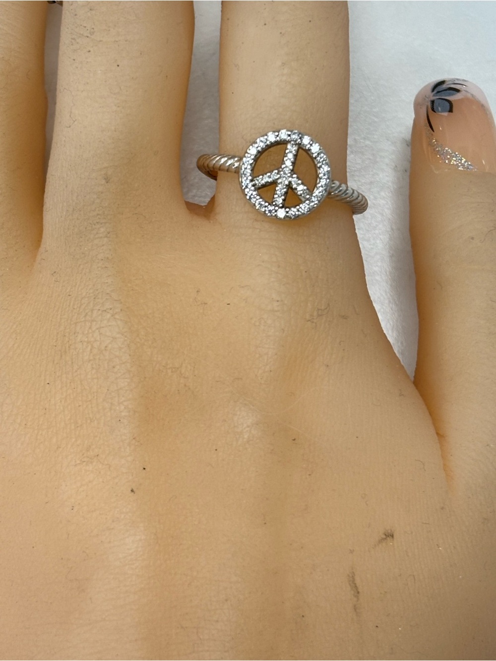 Vintage David Yurman Diamond Sterling Silver Cable Collectibles Peace Sign Ring